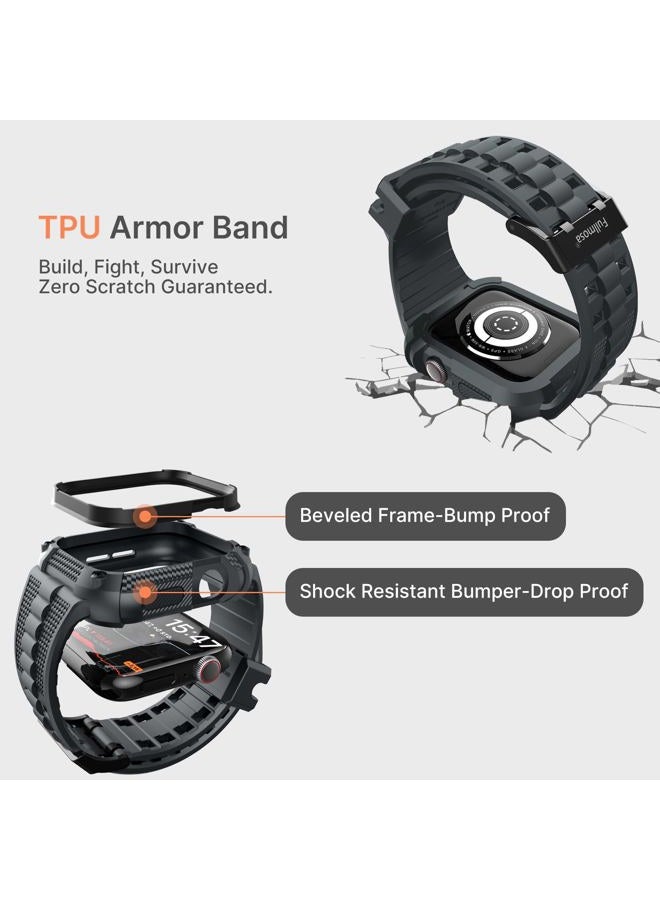 Fullmosa Apple Watch Strap 45mm, Rugged iWatch Band Silicone with Screen Protector and Bumper Case for Men, Compatible with Apple Watch Series 9/8/7 (45mm, Grey) - Image 2
