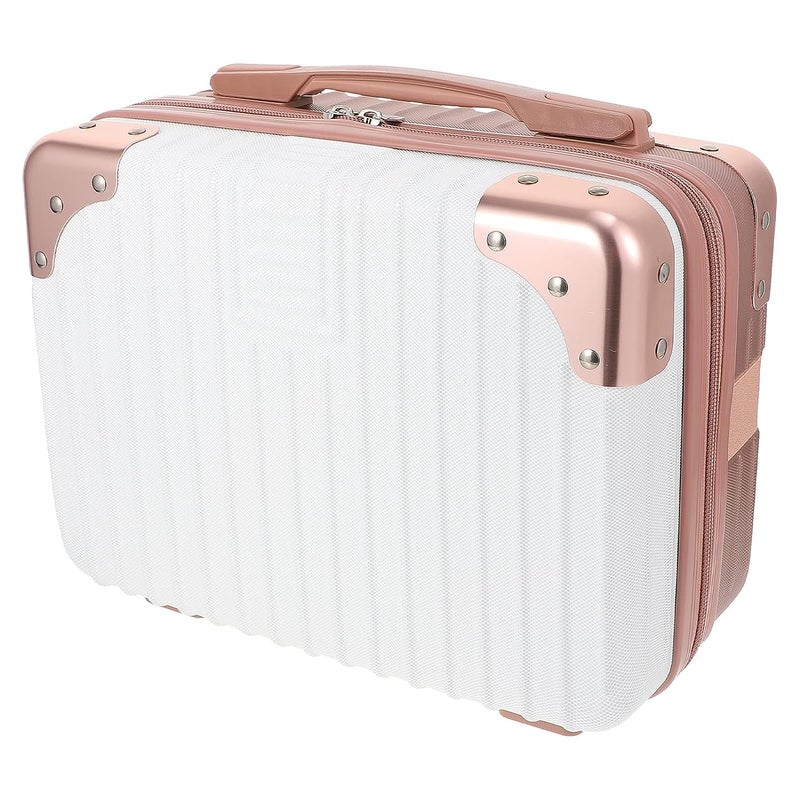 EVVIX EVVIX 14inch Small Hard Shell Cosmetic Case Travel Hand Luggage Portable Carrying Makeup Case Suitcase Childrens Luggage File Box Mini ABS Carrying Makeup Case Mini Trunk Rose PinkWhite  - Image 1
