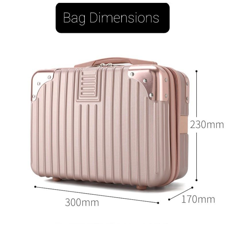 EVVIX EVVIX 14inch Small Hard Shell Cosmetic Case Travel Hand Luggage Portable Carrying Makeup Case Suitcase Childrens Luggage File Box Mini ABS Carrying Makeup Case Mini Trunk Rose PinkWhite  - Image 5