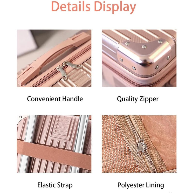 EVVIX EVVIX 14inch Small Hard Shell Cosmetic Case Travel Hand Luggage Portable Carrying Makeup Case Suitcase Childrens Luggage File Box Mini ABS Carrying Makeup Case Mini Trunk Rose PinkWhite  - Image 3