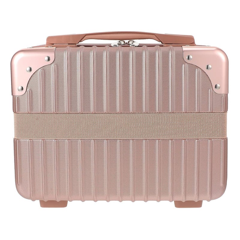 EVVIX EVVIX 14inch Small Hard Shell Cosmetic Case Travel Hand Luggage Portable Carrying Makeup Case Suitcase Childrens Luggage File Box Mini ABS Carrying Makeup Case Mini Trunk Rose PinkWhite  - Image 2