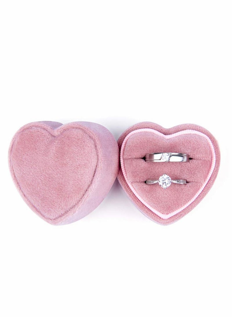 Excefore Heart Shape Ring Bearer Box, Premium Velvet Gorgeous Vintage Double Ring Organizer Jewelry Gift Storage for Wedding, Proposal, Engagement, Ceremony - Image 1