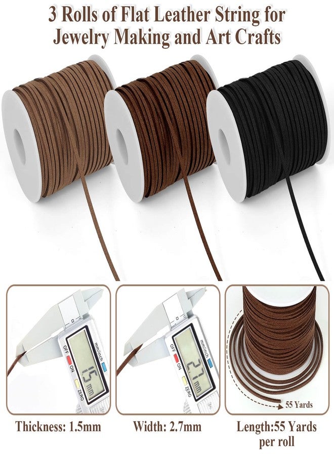 Anezus 3 Rolls Flat Leather String Cord, Suede Ribbon for Jewelry Making, Leather Twine for Crafts, Thin Leather Shoe Laces for Boots, Faux Leather Strips for Bracelets, Necklaces - Image 2