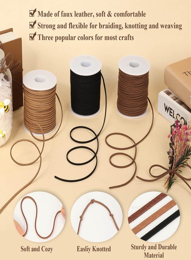 Anezus 3 Rolls Flat Leather String Cord, Suede Ribbon for Jewelry Making, Leather Twine for Crafts, Thin Leather Shoe Laces for Boots, Faux Leather Strips for Bracelets, Necklaces - Image 3