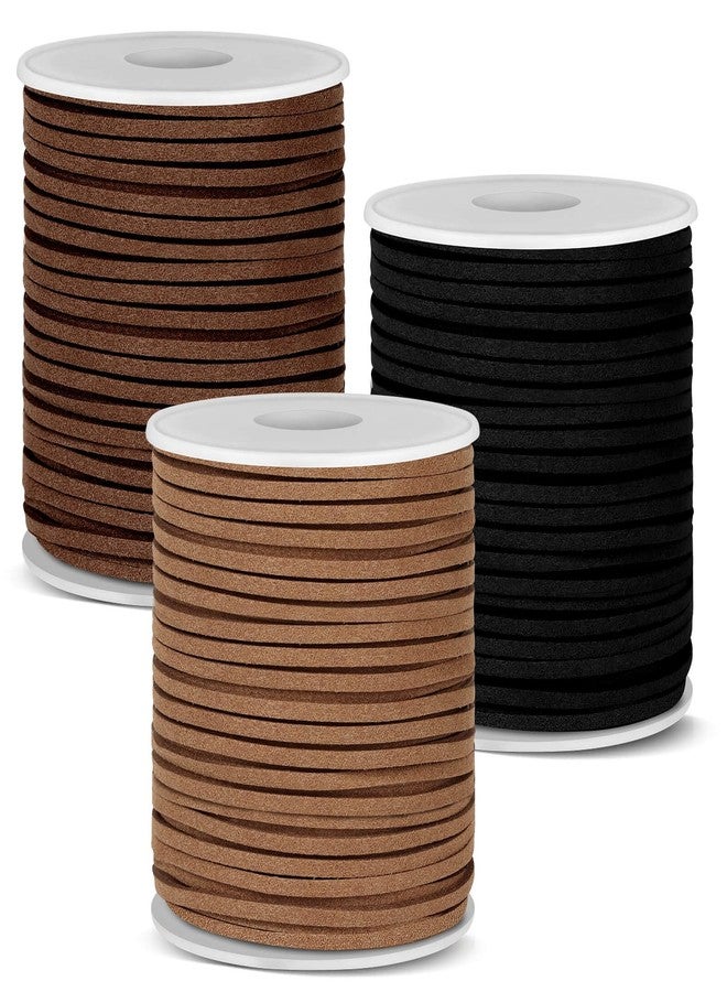 Anezus 3 Rolls Flat Leather String Cord, Suede Ribbon for Jewelry Making, Leather Twine for Crafts, Thin Leather Shoe Laces for Boots, Faux Leather Strips for Bracelets, Necklaces - Image 1