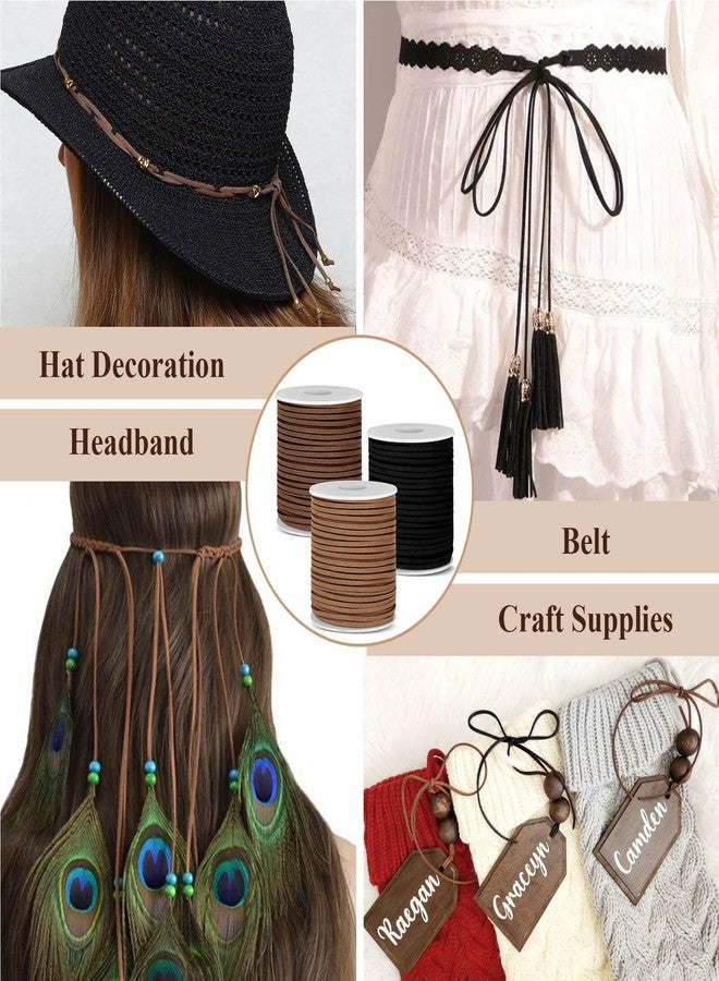 Anezus 3 Rolls Flat Leather String Cord, Suede Ribbon for Jewelry Making, Leather Twine for Crafts, Thin Leather Shoe Laces for Boots, Faux Leather Strips for Bracelets, Necklaces - Image 5