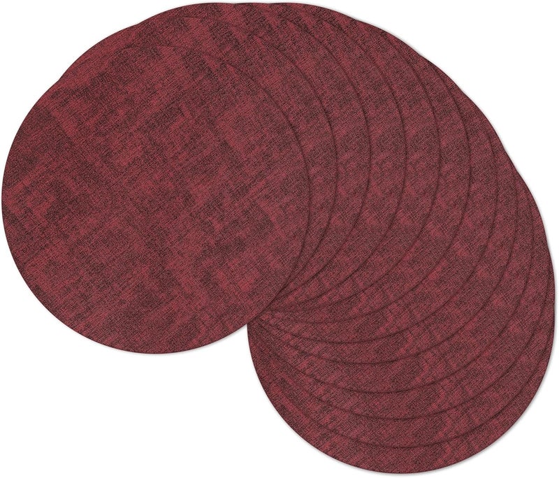 NCUE 13" Round Placemats Set of 12, Reversible Faux Leather Heat Resistant Table Mats, 100% Waterproof Oilproof Wipeable Table Protective Placemats for Vinyl, Washable for Indoor (12, Burgundy) - Image 1