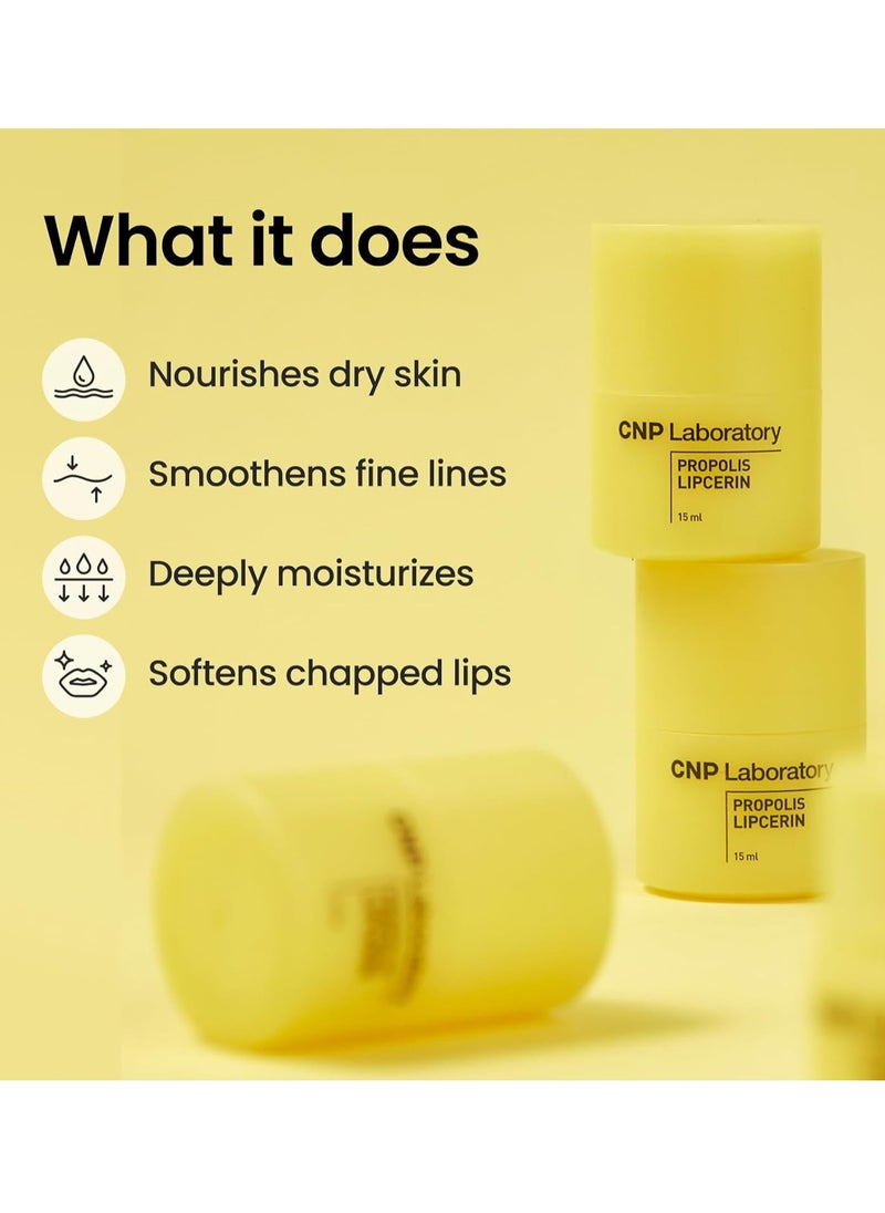 Honey Lip Butter (0.5 fl.oz / 15ml) - Propolis Lipcerin, Hydrating Overnight Manuka Lip Balm & Mask, 12hrs Long-lasting Moisture, Gentle Exfoliation.