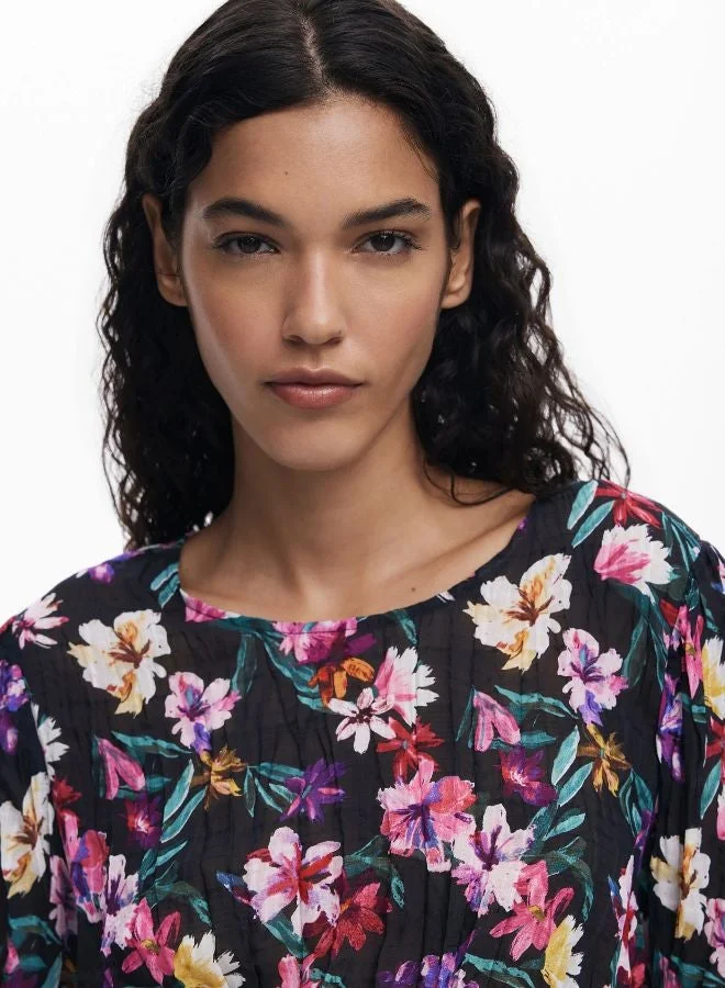 Desigual Black Pleated Floral Blouse for Women | Best Price UAE