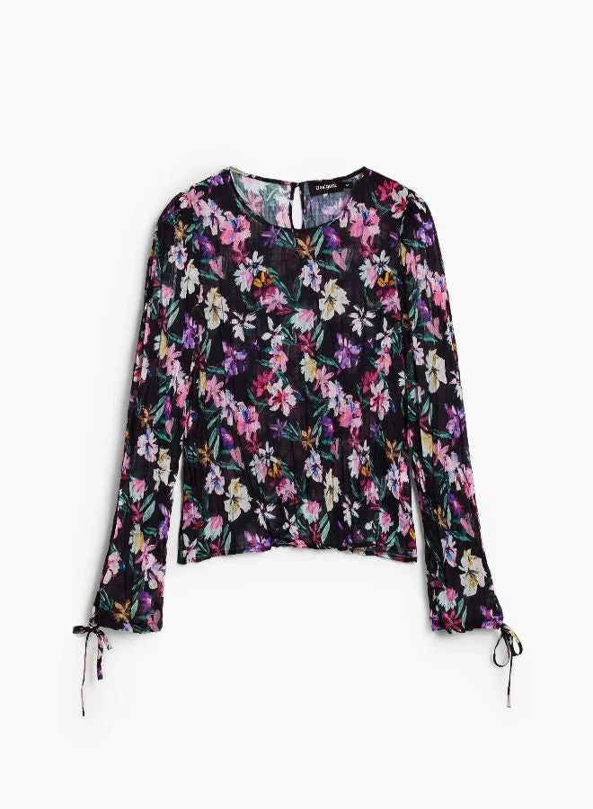 Desigual Black Pleated Floral Blouse for Women | Best Price UAE