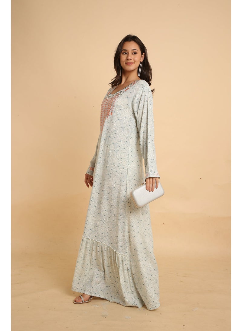 HANA & SARA Trendy Luxe Printed Arabic Jalabiya Dress For Women - Image 2