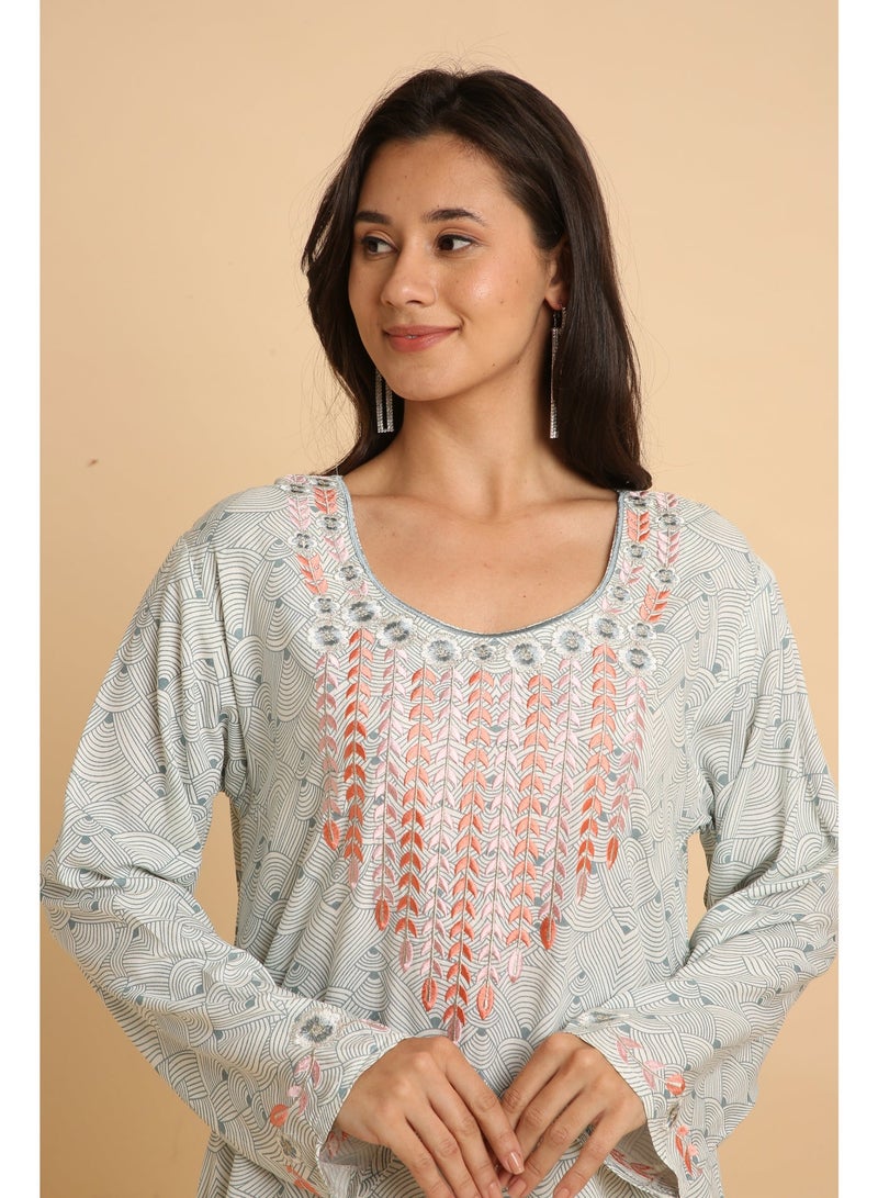 HANA & SARA Trendy Luxe Printed Arabic Jalabiya Dress For Women - Image 4