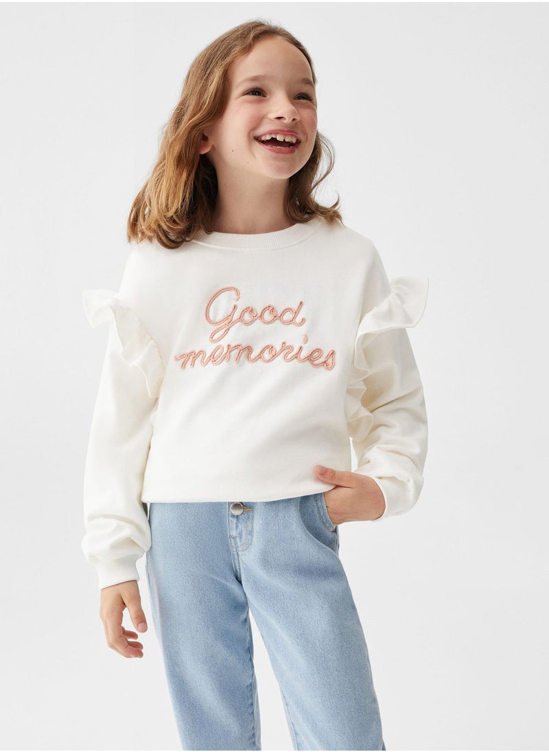 MANGO - Kids Text Print Crew Neck Sweatshirt - Image 1