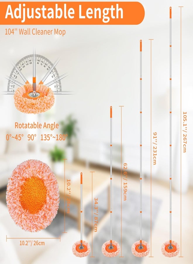 TIMIVO Wall Mop for Painted Walls, Wall Cleaner Mop with 104''/ 62" Long Handle, Dry Mop for Wall Floor Ceiling Cleaning, 2 Reusable Pads (Orange) - Image 4