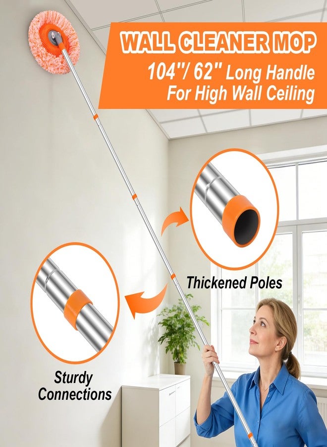 TIMIVO Wall Mop for Painted Walls, Wall Cleaner Mop with 104''/ 62" Long Handle, Dry Mop for Wall Floor Ceiling Cleaning, 2 Reusable Pads (Orange) - Image 3