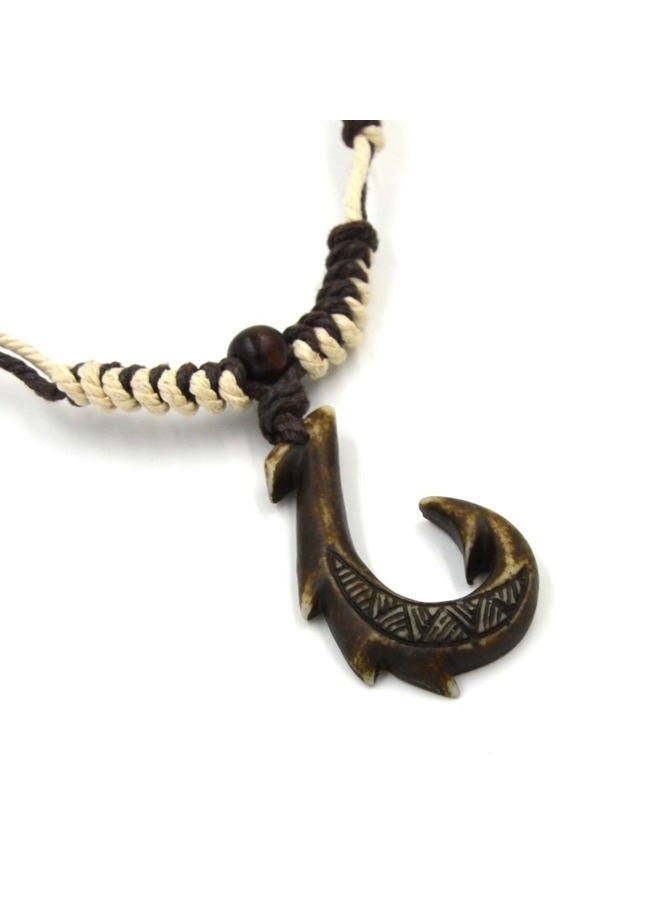 Zero Gravity Hawaii an Jewelry Manu Makau Style Resin Fish Hook Necklace with Koa Wood Bead, Resin - Image 3