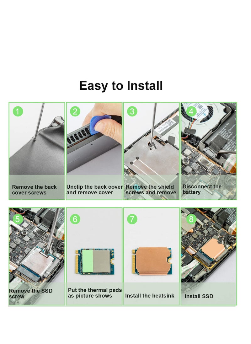 SYOSI - Steam Deck SSD Heatsink Thermal Pad, M.2 2230 NVME SSD Copper Heat Sink Cooling Thermal Pastes, Back Screws Replacements, Back Cover Opening Tools Screwdriver Repair Kit for Stream Deck SSD - Image 1
