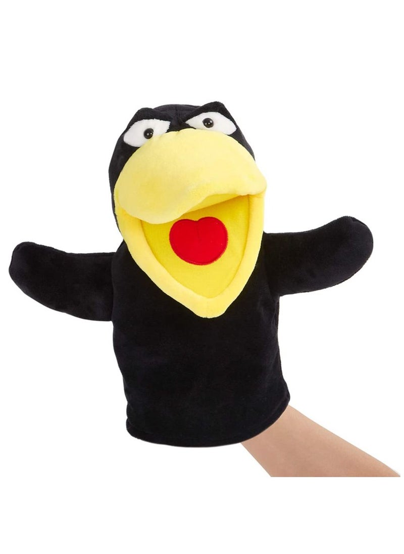 KASTWAVE Hand Puppet Toys, Cute Plush Crow Toy Soft Lovely Bird Toy Doll Funny Developing Intelligence Birthday for Kids interactive Imaginative Pretend Play Black, 10''  - Image 1