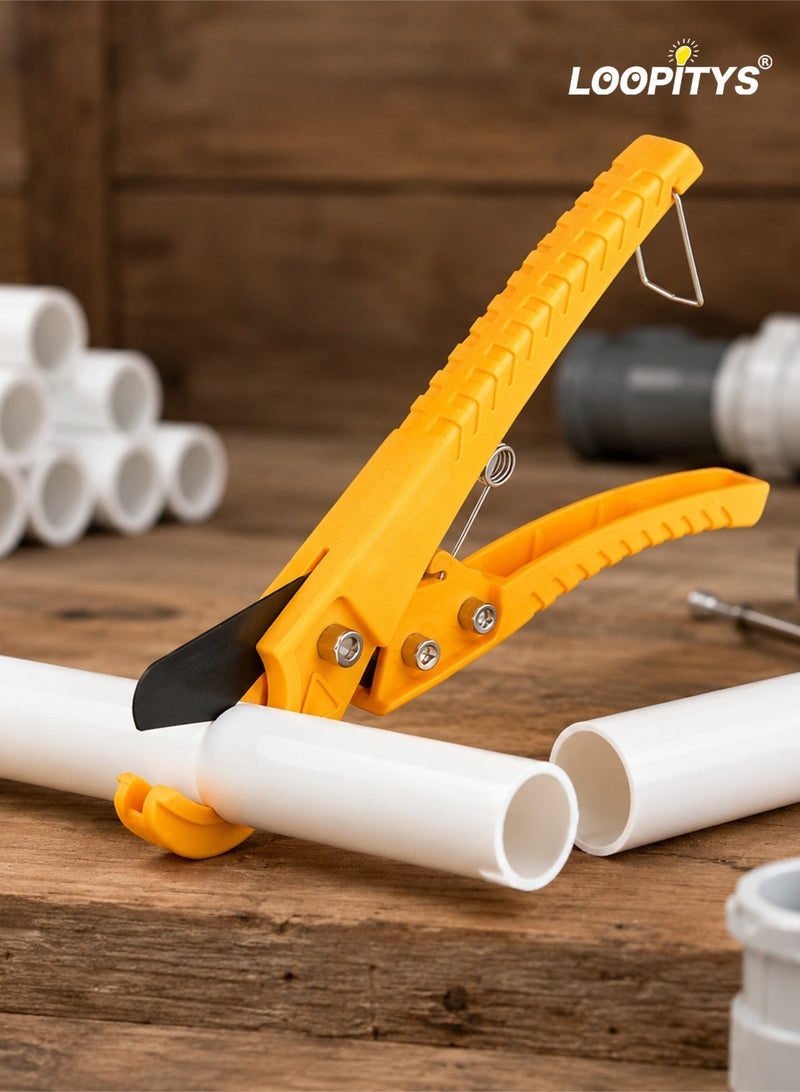 LOOPITYS 1PCS Portable 32mm PEX Pipe Cutter, PVC Pipe Cutter, PPR Pipe Cutter, Plastic Tube Cutting Tool, Ratchet Pipe Scissors, Professional Plumbing Cutter for PEX PVC PPR Pipes - Image 1