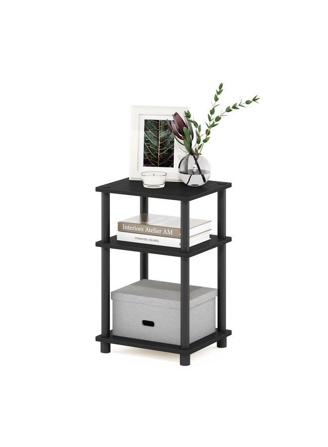 Furinno طاولة نهاية فوريينو ذات 3 طبقات فقط مع أنابيب دوارة / طاولة جانبية / طاولة ليلية / طاولة بجانب السرير بأعمدة بلاستيكية، عبوة واحدة، أمريكانو/أسود - Image 4