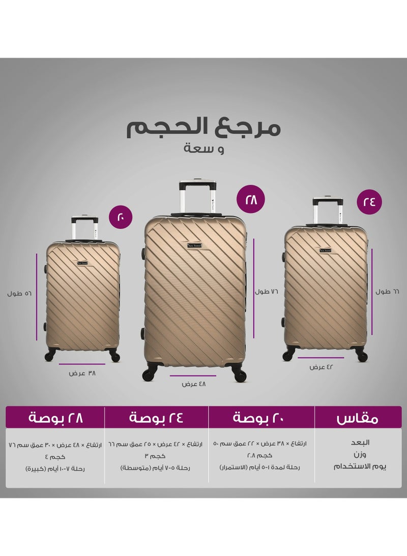 نيو ترافيل طقم حقائب سفر 3 قطع ماركة نيو تراڤيل صلبة ABS مقاس 28/24/20 بوصة بأربع عجلات دوارة. - Image 2