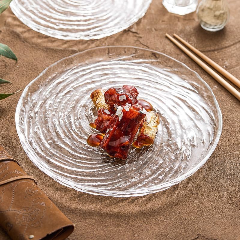 bellemax Glass Plate Set of 2 pcs Flower Decorative 8.5 inch Crystal Clear Glass Plate- Dry Fruits Sweets Chocolate Snack Plate for Dining,Catering Event, Dinner Parties,Wedding Dinner Plate (BX-06) - Image 1