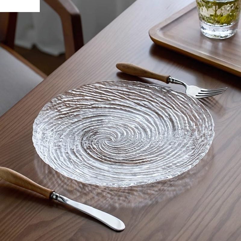 bellemax Glass Plate Set of 2 pcs Flower Decorative 8.5 inch Crystal Clear Glass Plate- Dry Fruits Sweets Chocolate Snack Plate for Dining,Catering Event, Dinner Parties,Wedding Dinner Plate (BX-06) - Image 2