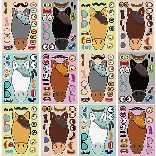 DaiUni 24 Sheets 82759 Make Your Own Horse Stickers for Kids Toddlers Make a Face Stickers for Kids Party Favors Activities - Image 1