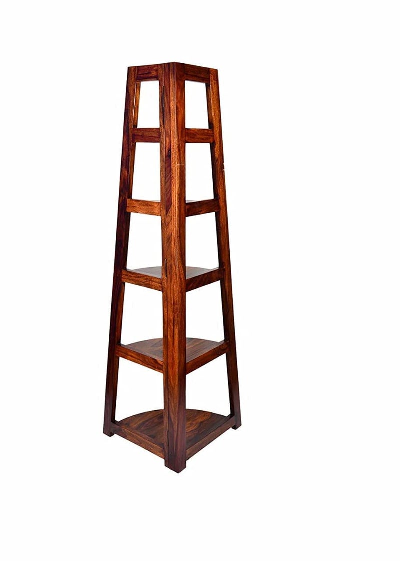 CRAFT D ARTS Sheesham Wood 5 Shelves Corner Book Shelf [Natural Brown Finish] - Image 4
