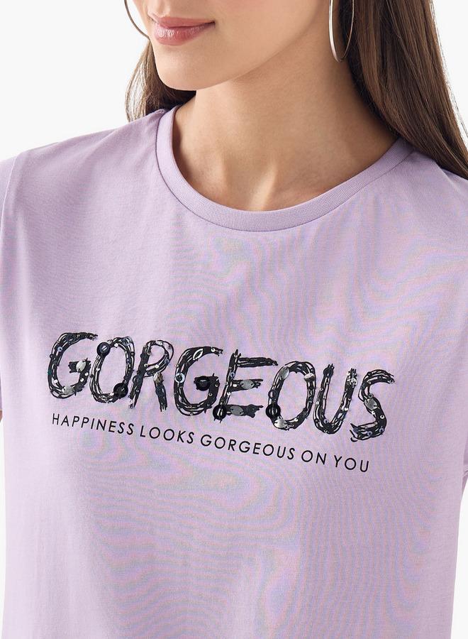 سبلاش فيڤ تيشيرت بياقة مستديرة مطرز بأكمام قصيرة - Image 4