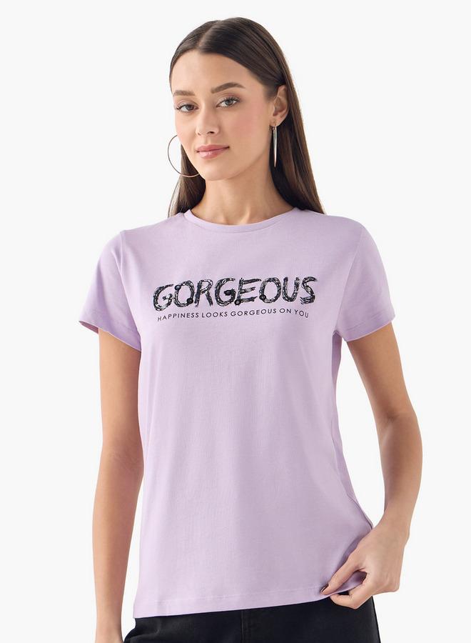 سبلاش فيڤ تيشيرت بياقة مستديرة مطرز بأكمام قصيرة - Image 1