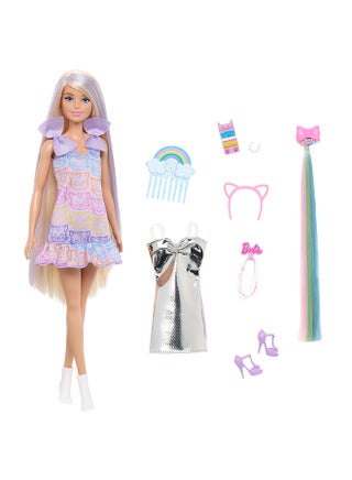 Fun & Fancy Doll & Accessories, Blonde Fashion Doll with Extra-Long Hair & 2 Looks, Including Silver Metallic Dress & Hair Extension - view 3