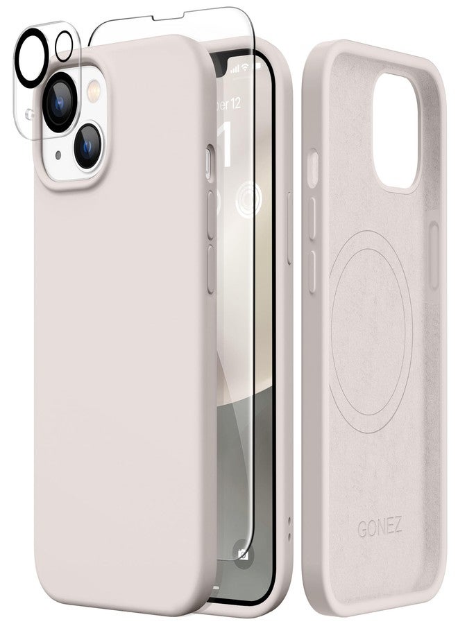 GONEZ Magnetic for iPhone 14 Case, Compatible with Magsafe, with Screen Protector + Camera Protector, Anti-Scratch Microfiber Lining, Liquid Silicone Shockproof Protective Phone Case, Stone - Image 1
