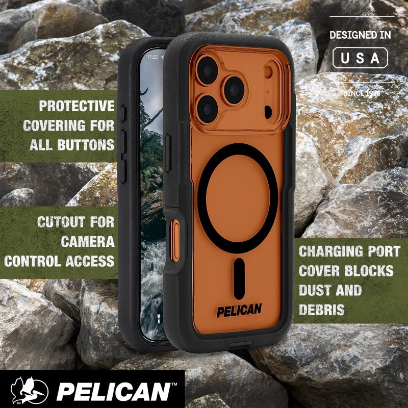 Pelican Voyager iPhone 17 Pro Case [Compatible with MagSafe] Rugged Phone Case w/ 24ft Military-Grade Drop Protection - Heavy Duty Phone Cover w/Belt Clip Holster for iPhone 17 Pro - Black/Clear - Image 5