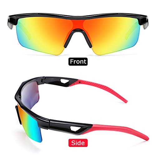 FEISEDY Kids Teens Baseball Polarized Sunglasses Sports TR90 Frame Boys Girls Cycling B2454 Black/Red - Image 3