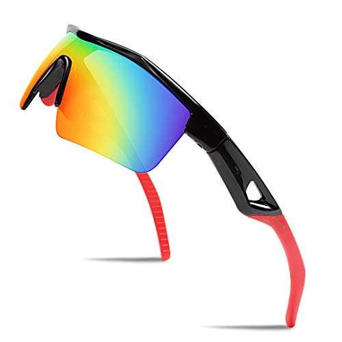 FEISEDY Kids Teens Baseball Polarized Sunglasses Sports TR90 Frame Boys Girls Cycling B2454 Black/Red - Image 1