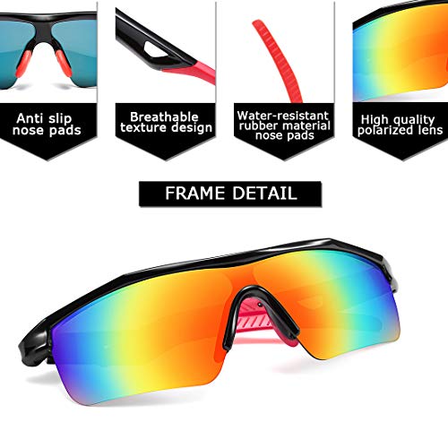 FEISEDY Kids Teens Baseball Polarized Sunglasses Sports TR90 Frame Boys Girls Cycling B2454 Black/Red - Image 5