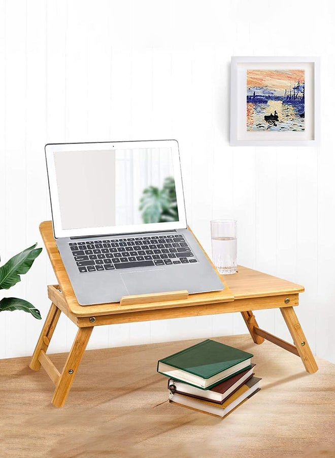 Hometaste Bamboo Foldable Laptop Desk Stand With Drawer - Multipurpose Bed Tray, Reading Table, Ipad Holder, And Breakfast Serving Tray - Portable And Adjustable Computer Table