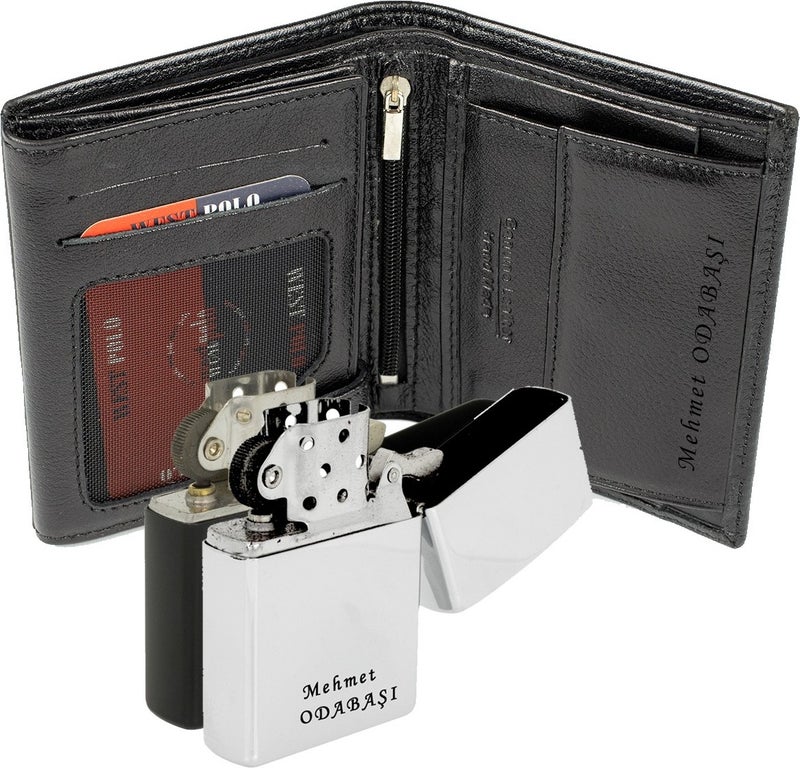 West Polo Westpolo Leather Personalized Men's Wallet / Personalized Zippo Lighter Gift  - Image 1