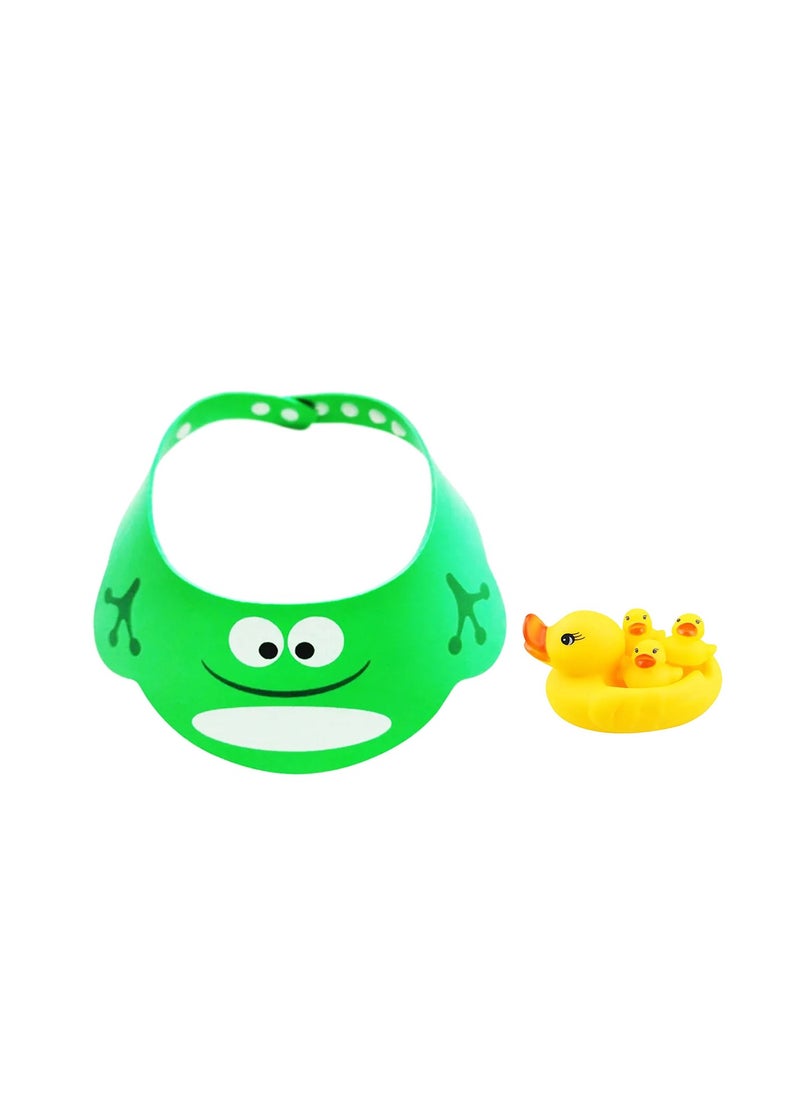STAR BABiES Star Babies - Combo Pack of 2- Kids Shower Cap with Rubber Ducky Toy 4pcs set - Green  - Image 1