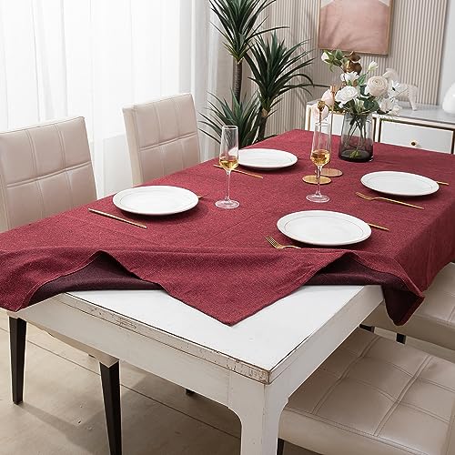 HOKIPO Poly Jute Table Cloth 6 to 8 Seater Rectangular Dining Table Cover 50x90 Inches, Red (IN364-RED) - Image 4