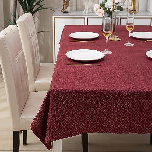 HOKIPO Poly Jute Table Cloth 6 to 8 Seater Rectangular Dining Table Cover 50x90 Inches, Red (IN364-RED) - Image 2