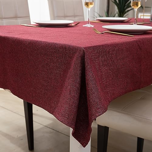 HOKIPO Poly Jute Table Cloth 6 to 8 Seater Rectangular Dining Table Cover 50x90 Inches, Red (IN364-RED) - Image 1