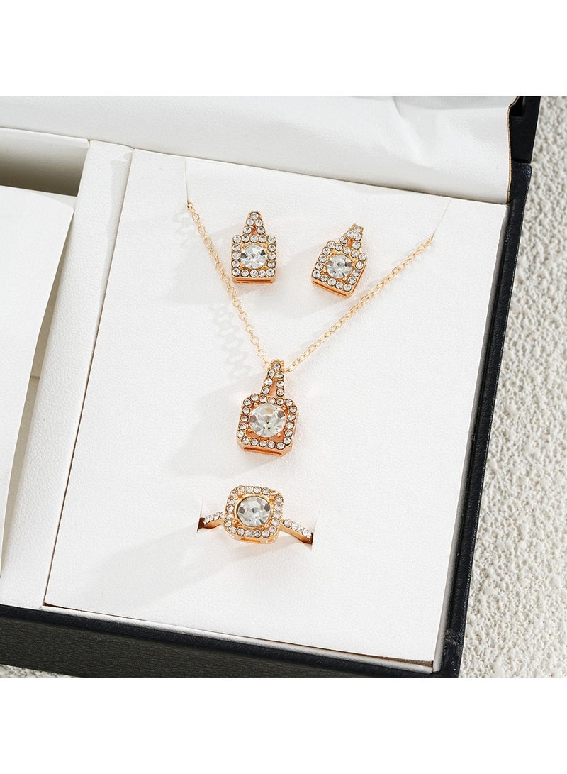Huitich Gold Color Square-Cut Crystal Jewelry Set  - Image 3
