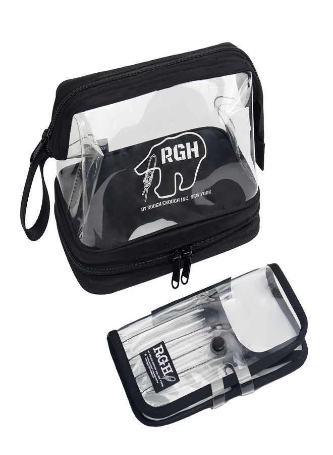 RE ROUGH ENOUGH Rough Enough Clear Cosmetic Bag for Women and Men, Leakproof Travel Makeup Organizer, with Detachable Brush Pouch, Large Opening, 6.5”x5”x8.5” - Image 1