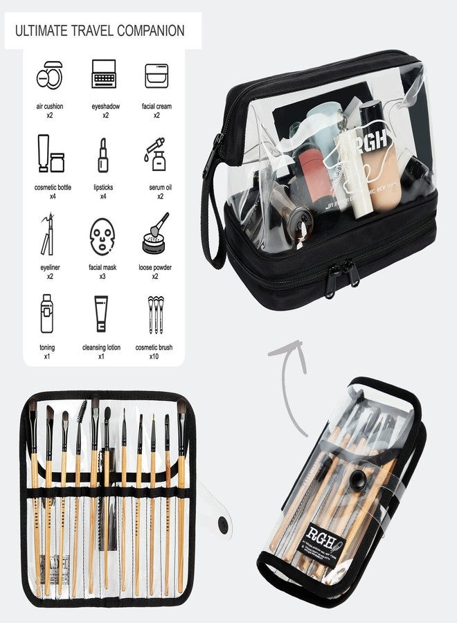 RE ROUGH ENOUGH Rough Enough Clear Cosmetic Bag for Women and Men, Leakproof Travel Makeup Organizer, with Detachable Brush Pouch, Large Opening, 6.5”x5”x8.5” - Image 2