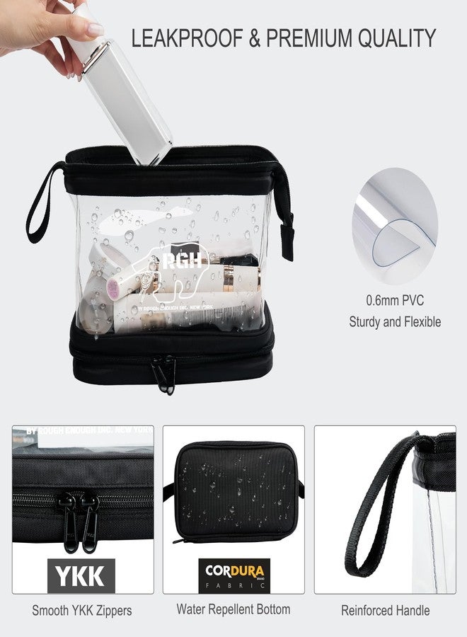 RE ROUGH ENOUGH Rough Enough Clear Cosmetic Bag for Women and Men, Leakproof Travel Makeup Organizer, with Detachable Brush Pouch, Large Opening, 6.5”x5”x8.5” - Image 4