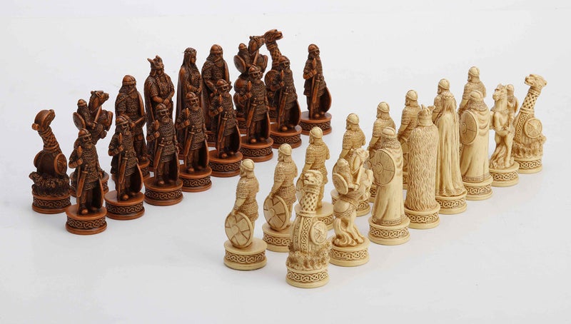 Veronese Design 3 1/4 Inch Viking Chessmen Set Hand Painted Resin Wood Ivory Finish Statue Home Decor - Image 1