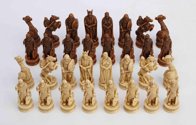 Veronese Design 3 1/4 Inch Viking Chessmen Set Hand Painted Resin Wood Ivory Finish Statue Home Decor - Image 2