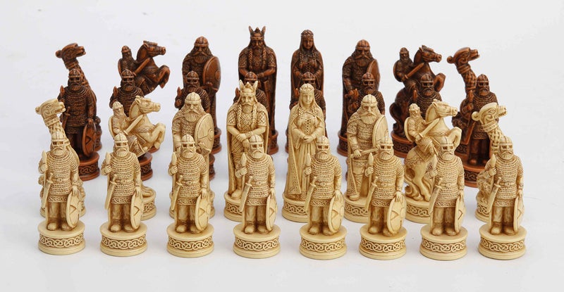Veronese Design 3 1/4 Inch Viking Chessmen Set Hand Painted Resin Wood Ivory Finish Statue Home Decor - Image 3